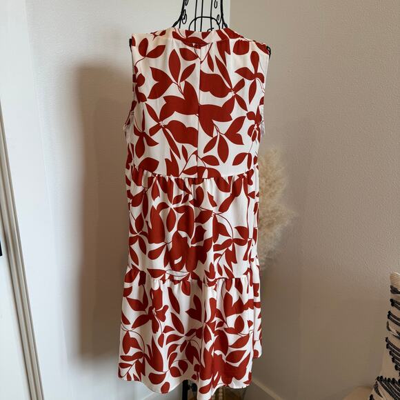 Boutique Rust Floral Sleeveless Tiered V-Neck Knee Length Dress Large - Picture 3 of 11